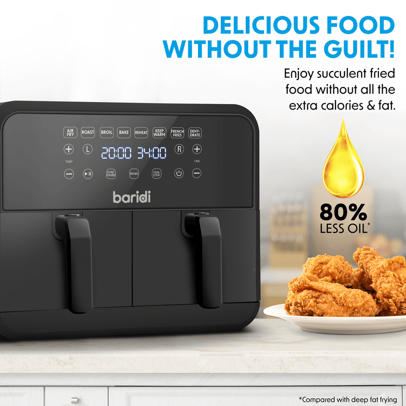 Sealey Baridi Dual Zone Air Fryer 8L with 8-in-1 Functions Touch Controls, Easy-Clean, Black - DH172 5056514612135 DH172 - Buy Direct from Spare and Square