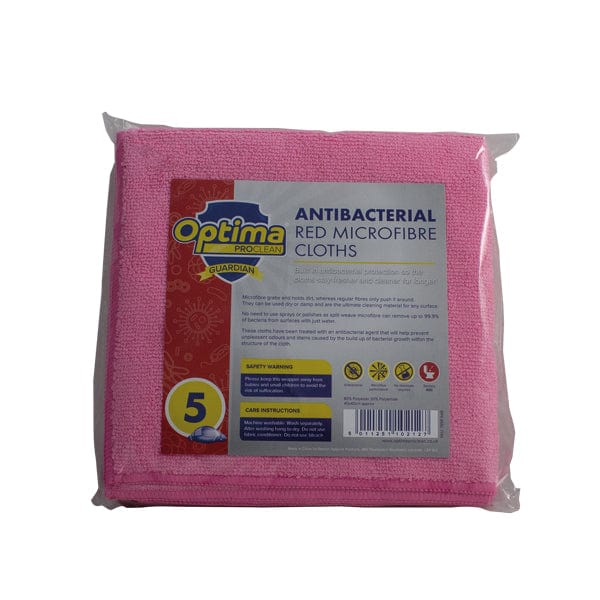 Spare and Square Microfibre Cloth Red Optima Guardian Antibacterial Microfibre Cloths - Pack Of 5 785R.5AB - Buy Direct from Spare and Square