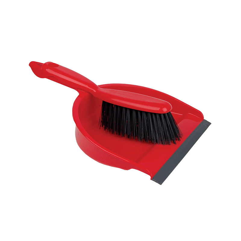 Professional Dust Pan & Brush Set Stiff - Red