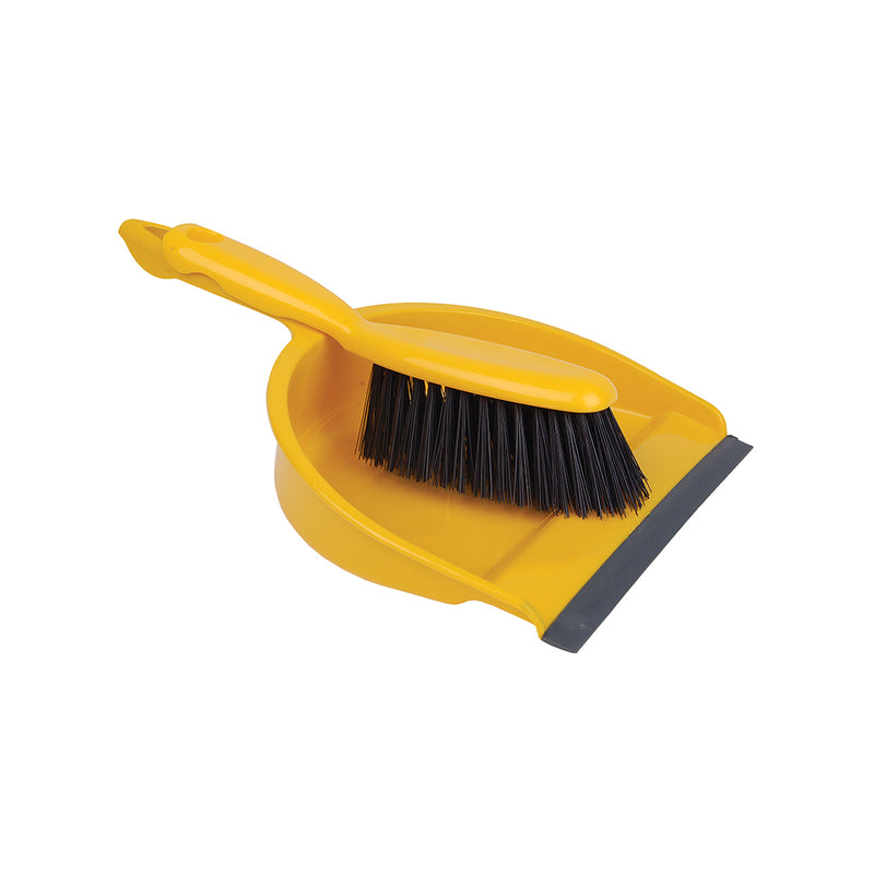 Professional Dust Pan & Brush Set Stiff - Yellow