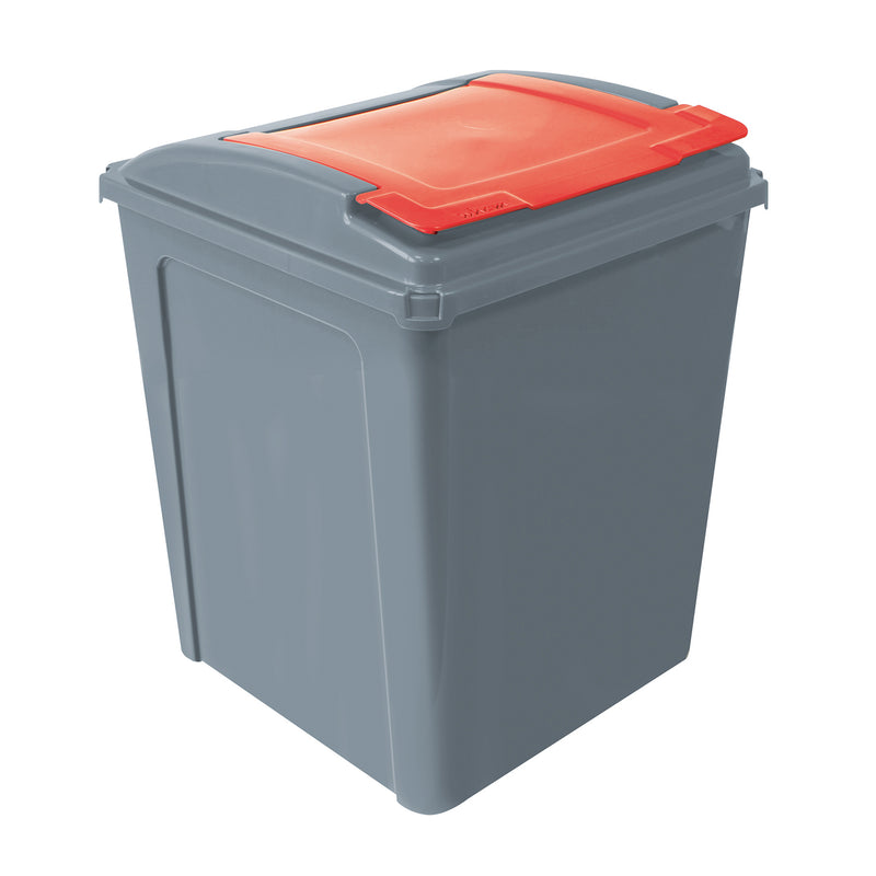 Eco Waste Recycling Bin With Coloured Lid 50 Litre - Red