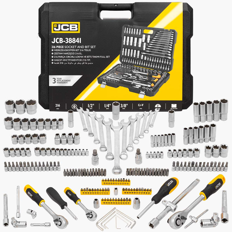 JCB 216 Piece Socket and Bit Set, Chrome Vanadium Steel