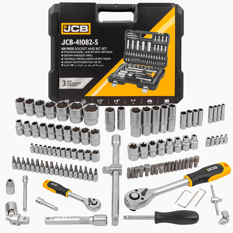 JCB 108 Piece Socket and Bit Set, Chrome Vanadium Steel