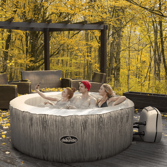 Dellonda Hot Tub Dellonda 4 to 6 Person Inflatable Hot Tub With Smart Pump - Wood Effect DL89 - Buy Direct from Spare and Square