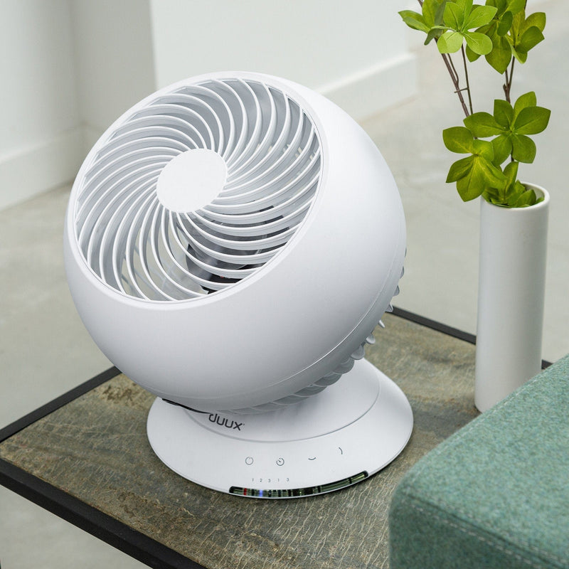 Duux Fan Duux White Globe Table Fan - Quiet, Powerful and Stylish Fan 8716164993264 DXCF08UK - Buy Direct from Spare and Square