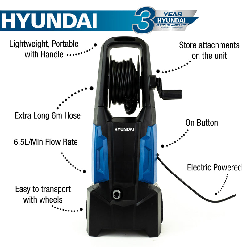 Hyundai Pressure Washer Hyundai 1900W 2100psi / 145bar Electric Pressure Washer - HYW1900E 5056275799946 HYW1900E - Buy Direct from Spare and Square