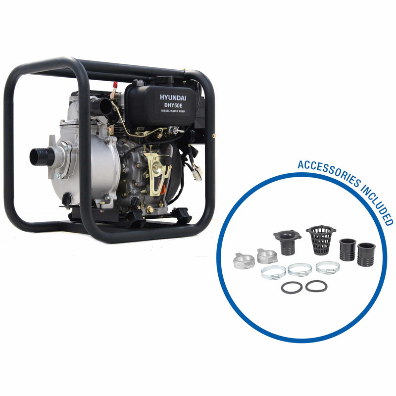 Hyundai Water Pump Hyundai 50mm 2" Electric Start Diesel Water Pump - DHY50E 719239572829 DHY50E - Buy Direct from Spare and Square