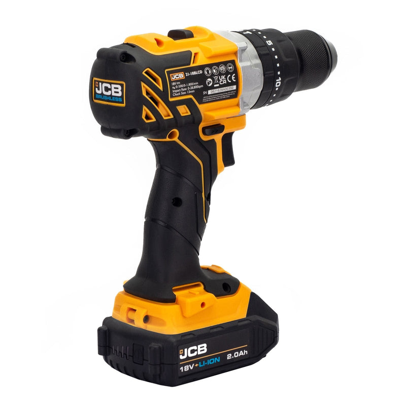 JCB Combi Drills JCB 18V Cordless Combi Drill, 65Nm, Brushless 2x 2.0Ah Batteries, 2.4A Charger in W-Boxx 136 21-18BLCD-2-WB - Buy Direct from Spare and Square