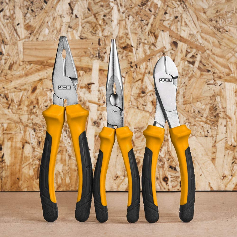 JCB Drill Bits JCB Tools 3 Piece Plier Set, Heavy-Duty Steel Hand Tools JCB-3PC-P - Buy Direct from Spare and Square