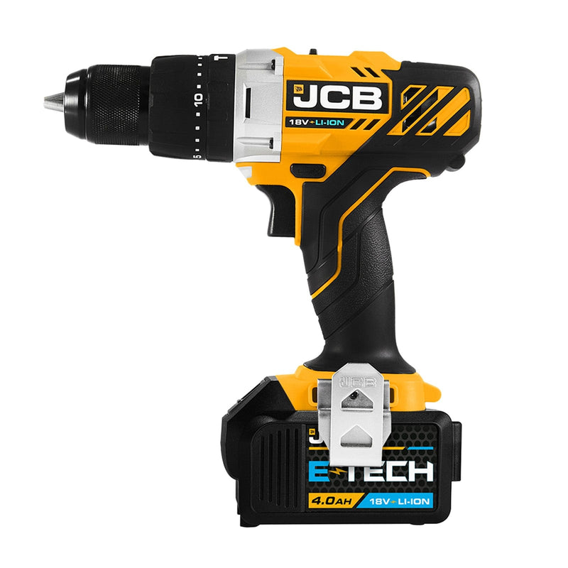 JCB Drills JCB 18V 45Nm Cordless Combi Drill, 4.0Ah Li-Ion Battery, 2.4A charger 21-18CD-4XB - Buy Direct from Spare and Square