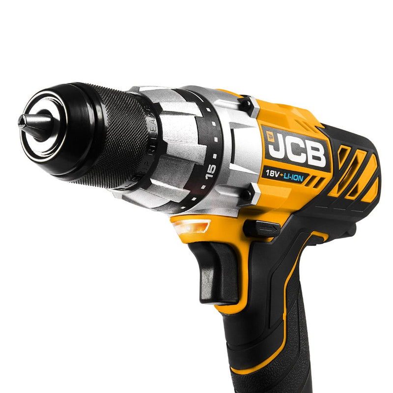 JCB Drills JCB 18V Cordless Drill Driver 4.0Ah Li-Ion Battery, 2.4A Charger, 13mm 1/2" Keyless Chuck JCB-18DD-4XB - Buy Direct from Spare and Square