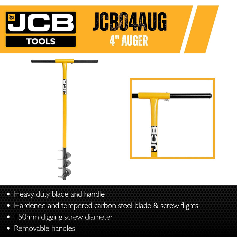 JCB Fence Post Auger JCB Professional 4" 100mm Fence Post Auger, Heavy-Duty Tubular Steel, 100 x 250mm Blade JCB04AUG - Buy Direct from Spare and Square