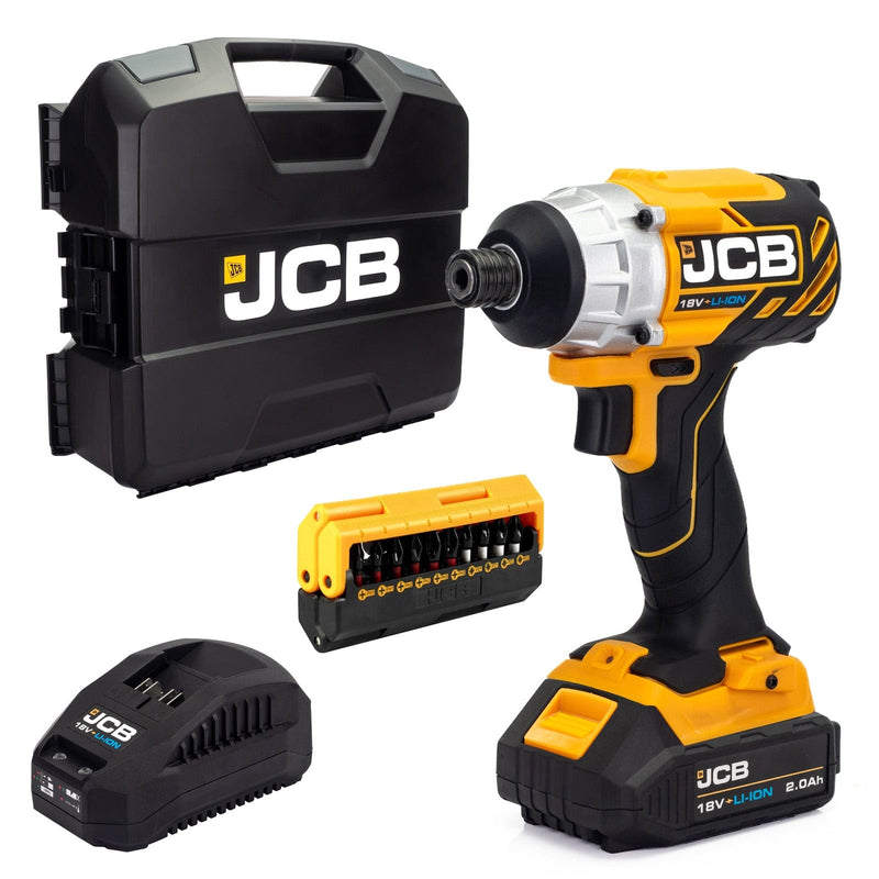 JCB Impact Drivers JCB 18V Cordless Impact Driver, 2.0Ah Li-Ion Battery, 2.4A Fast Charger, 13pc Impact Bit Set,  W-Boxx 136 21-18ID-2X-WB - Buy Direct from Spare and Square