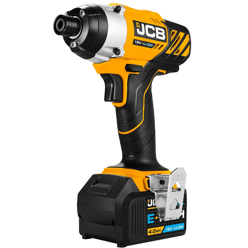 JCB Impact Drivers JCB 18V Impact Driver, 150Nm, 4.0Ah Li-ion Battery, 2.4A Charger, 1/4" Hex Chuck JCB-18ID-4XB - Buy Direct from Spare and Square