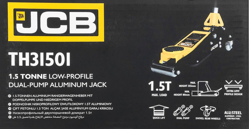 JCB Jack JCB 1.5 Tonne Low-Profile, Double-Pump, Aluminium Racing Jack JCB-TH31501 - Buy Direct from Spare and Square