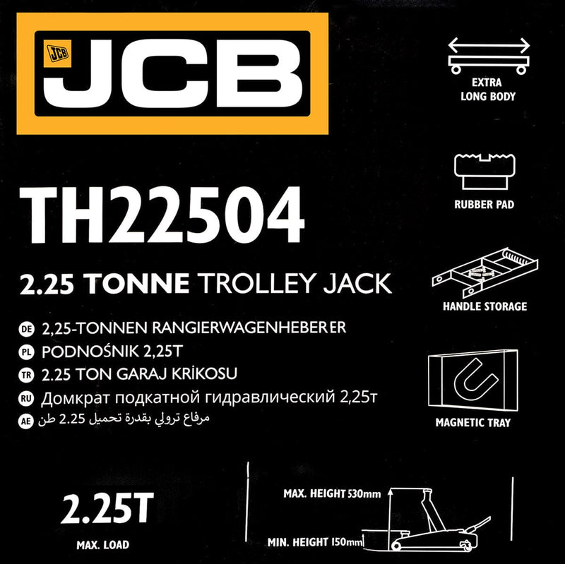 JCB Jack JCB 2.25 Tonne Automotive Hydraulic Trolley Jack JCB-TH22504 - Buy Direct from Spare and Square