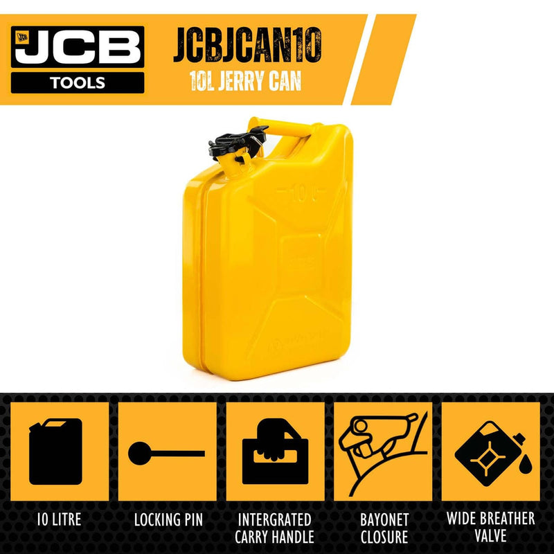 JCB Jerry Cans JCB Professional Jerry Can 10L, Heavy-Duty 0.8mm Steel JCBJCAN10 - Buy Direct from Spare and Square