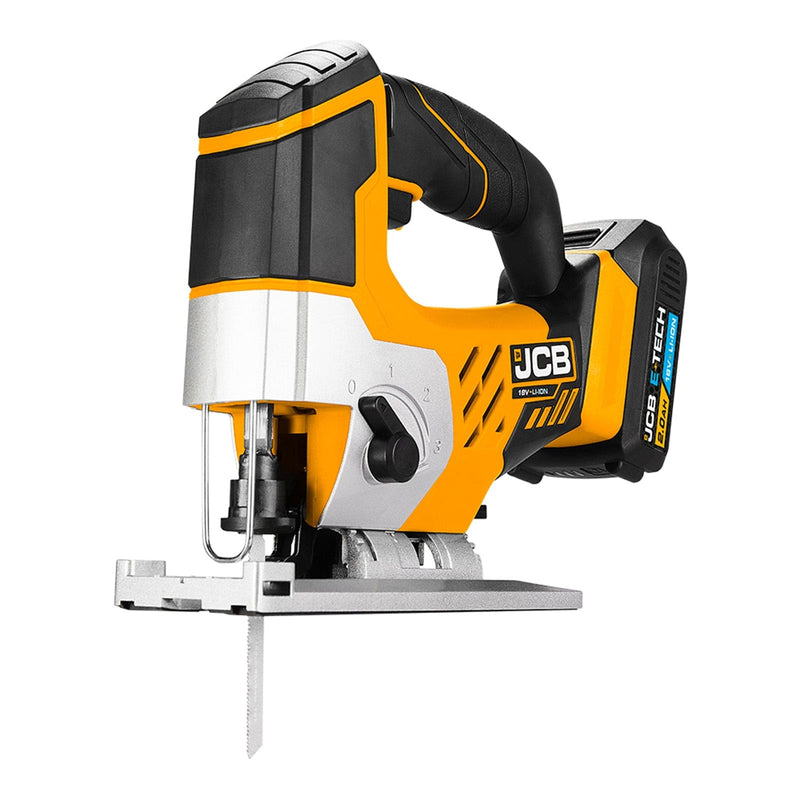 JCB Jigsaws JCB 18V Cordless Jigsaw 2Ah Li-Ion Battery & Charger, 0-45 degrees Cutting Positions 21-18JS-2XB - Buy Direct from Spare and Square