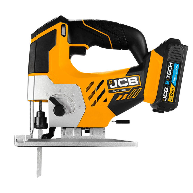 JCB Jigsaws JCB 18V Cordless Jigsaw 2Ah Li-Ion Battery & Charger, 0-45 degrees Cutting Positions 21-18JS-2XB - Buy Direct from Spare and Square
