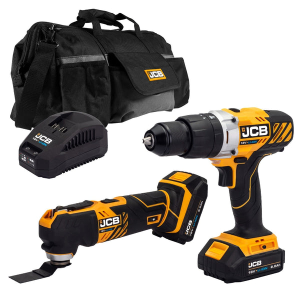 JCB Kits JCB 18V Combi Drill & Multi Tool Kit 2x 2.0ah Li-Ion Batteries, Fats Charger in 20" kit bag 21-18MTCD-2 - Buy Direct from Spare and Square