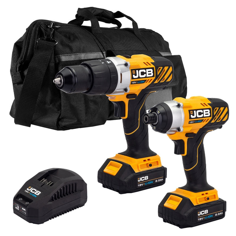 JCB Kits JCB 18V Cordless Combi Drill & Impact Driver Kit, 2x 2.0Ah Li-Ion Batteries, Charger and  20" Kit Bag 21-18TPK-2-BG - Buy Direct from Spare and Square