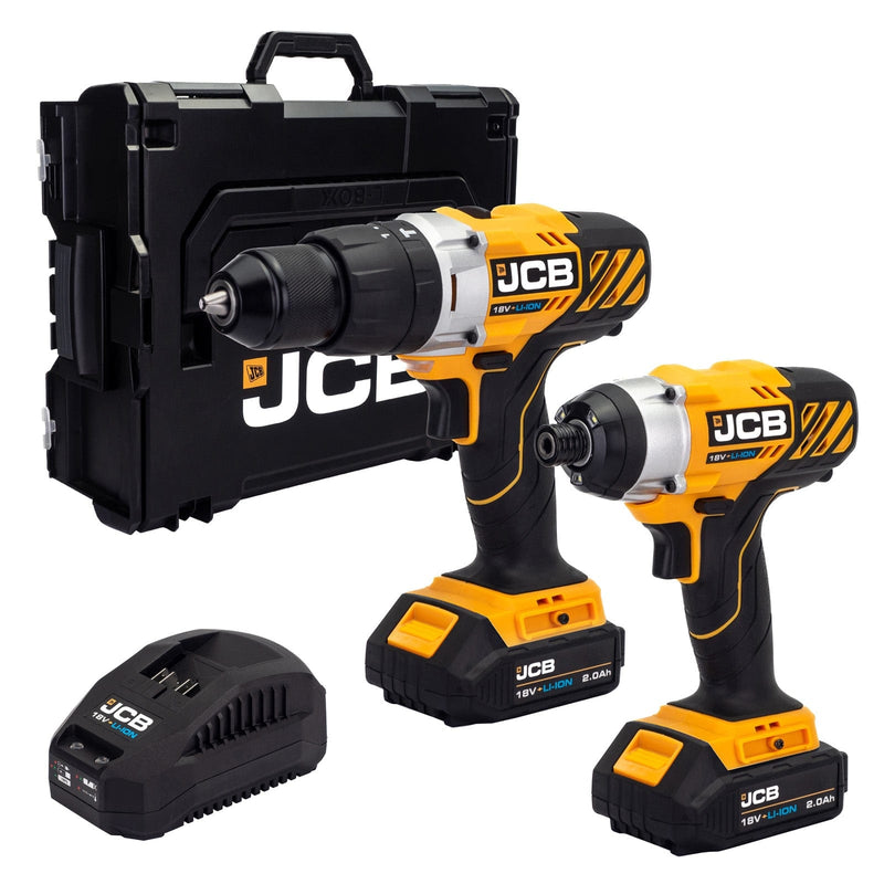 JCB Kits JCB 18V Cordless Combi Drill & Impact Driver Kit, 2x 2.0Ah Li-Ion Batteries, Charger and L-Boxx 21-18TPK-2 - Buy Direct from Spare and Square