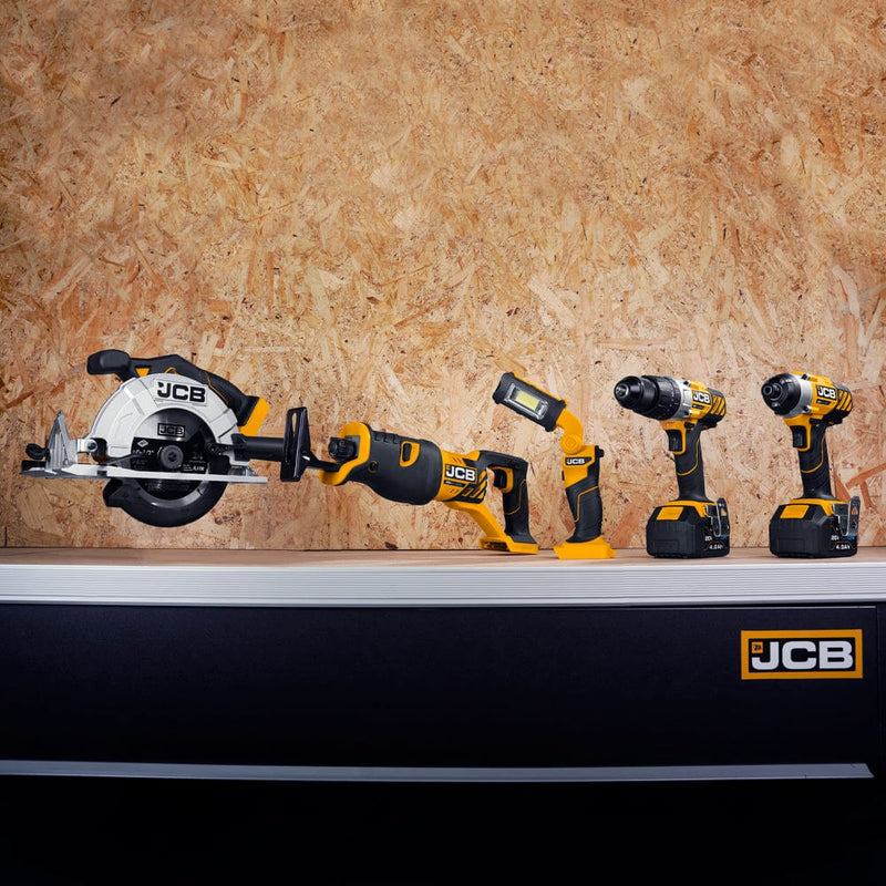 JCB Kits JCB 18V Cordless Power Tool Kit, Comi Drill, Impact Driver, Multi-tool, Jigsaw, 2 x 4.0Ah, 1x 2.0Ah Batteries, Charger & Bag JCB-185PK-V1 - Buy Direct from Spare and Square