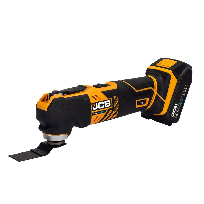 JCB Multi-Tools JCB 18V Cordless Multi Tool, 2.0Ah Li-Ion Battery and 2.4A Charger JCB-18MT-2X-B - Buy Direct from Spare and Square