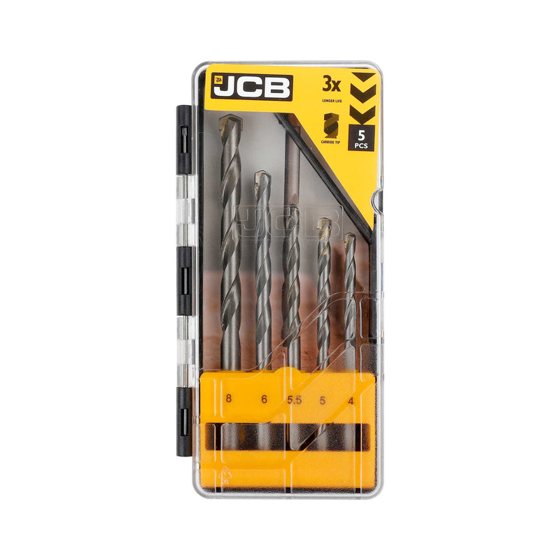 JCB Power Tool Accessories JCB Masonry Drill Bit, 5pc, Solid Steel, Carbide Tip 5055803301125 - Buy Direct from Spare and Square