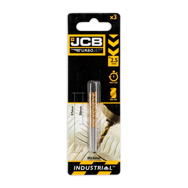 JCB Power Tool Accessories JCB Turbojet 7 Point HSS Drill 2.5x57mm (3 Pack) 5055803318673 - Buy Direct from Spare and Square