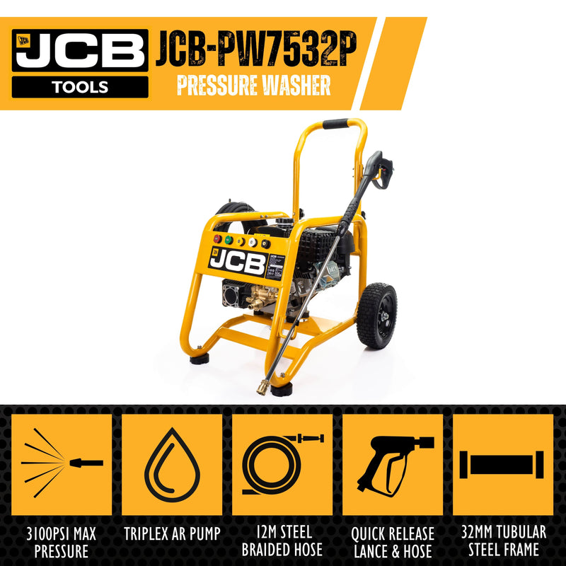 JCB Pressure Washer JCB Petrol Pressure Washer - PW7532P - 7.5hp JCB Engine - 3100psi 5059608313031 JCB-PW7532P - Buy Direct from Spare and Square