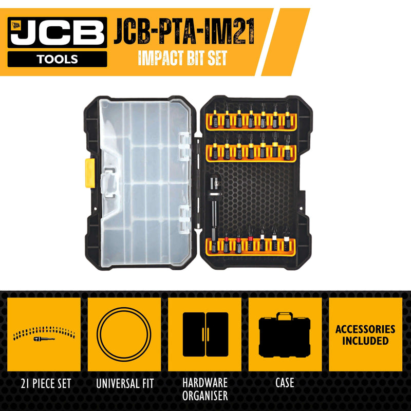 JCB Socket Sets JCB 21 Piece Impact Drill Bit Set, Steel, Universal Fit, Phillips, Pozi and Torx, Adapter & Quick Lock Function JCB-PTA-IM21 - Buy Direct from Spare and Square