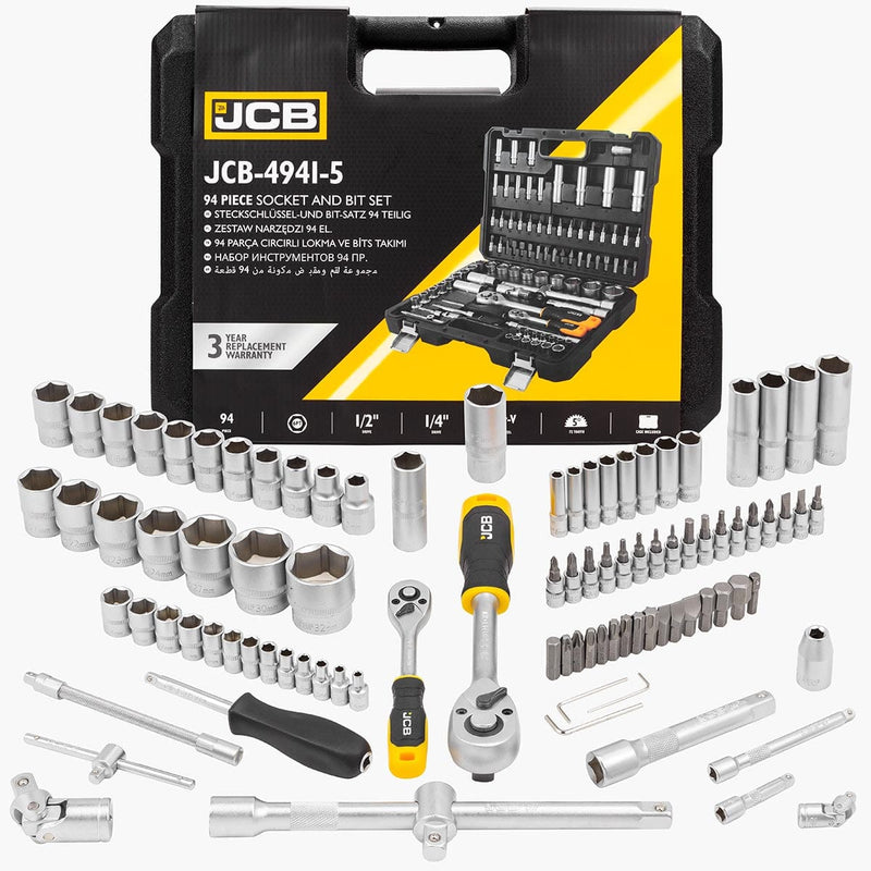 JCB Socket Sets JCB 94 Piece Socket and Bit Set, Chrome Vanadium Steel JCB-4941‐5 - Buy Direct from Spare and Square