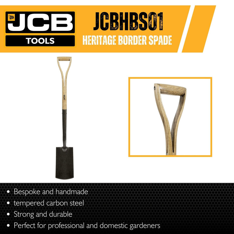 JCB Spades JCB Heritage Border Spade, Heavy-Duty Steel Blade, Ash Wood Split YD Handle JCBHBS01 - Buy Direct from Spare and Square