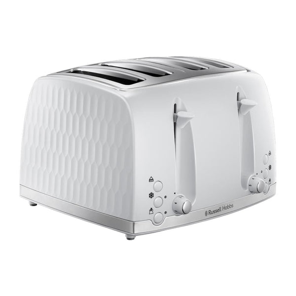 Russell Hobbs Toasters Russell Hobbs 26070 Honeycomb 4 Slice Toaster - White 5038061105131 26070 - Buy Direct from Spare and Square