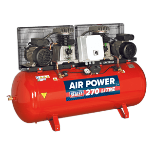 Sealey Air Compressor Sealey Belt Drive 270l 2 x 3hp Air Compressor With Cast Cylinders - 145psi (10bar) SAC2276B - Buy Direct from Spare and Square