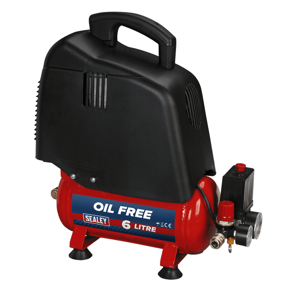 Sealey Air Compressor Sealey Belt Driven 6l 1.5hp Oil Free Air Compressor - 116psi (8bar) SAC00615 - Buy Direct from Spare and Square