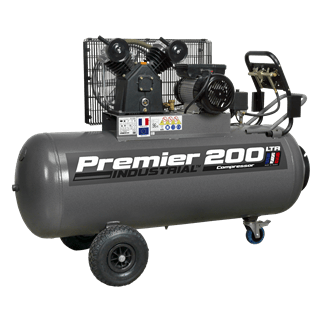 Sealey Air Compressor Sealey Premier Belt Drive 200l 3hp Air Compressor With Front Control Panel - 145psi (10bar) SAC3203B - Buy Direct from Spare and Square