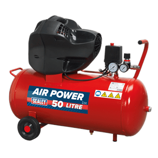 Sealey Air Compressor Sealey V-Twin Direct Drive 50l 3hp Oil Free Air Compressor - 116psi (8bar) SAC05030F - Buy Direct from Spare and Square
