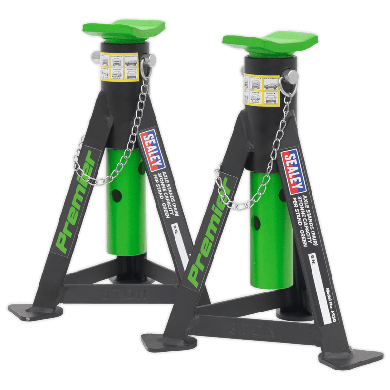 Sealey Axle Stands Axle Stands (Pair) 3 Tonne Capacity per Stand - Green-AS3G 5054511243284 AS3G - Buy Direct from Spare and Square