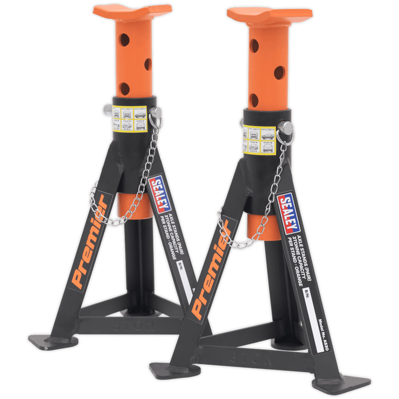 Sealey Axle Stands Axle Stands (Pair) 3 Tonne Capacity per Stand - Orange-AS3O 5054511243956 AS3O - Buy Direct from Spare and Square