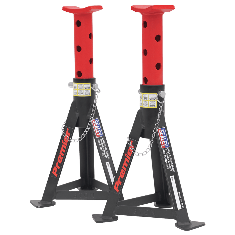 Sealey Axle Stands Axle Stands (Pair) 3 Tonne Capacity per Stand - Red-AS3R 5054511526240 AS3R - Buy Direct from Spare and Square