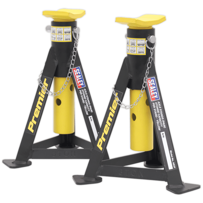 Sealey Axle Stands Axle Stands (Pair) 3 Tonne Capacity per Stand - Yellow-AS3Y 5054511243307 AS3Y - Buy Direct from Spare and Square