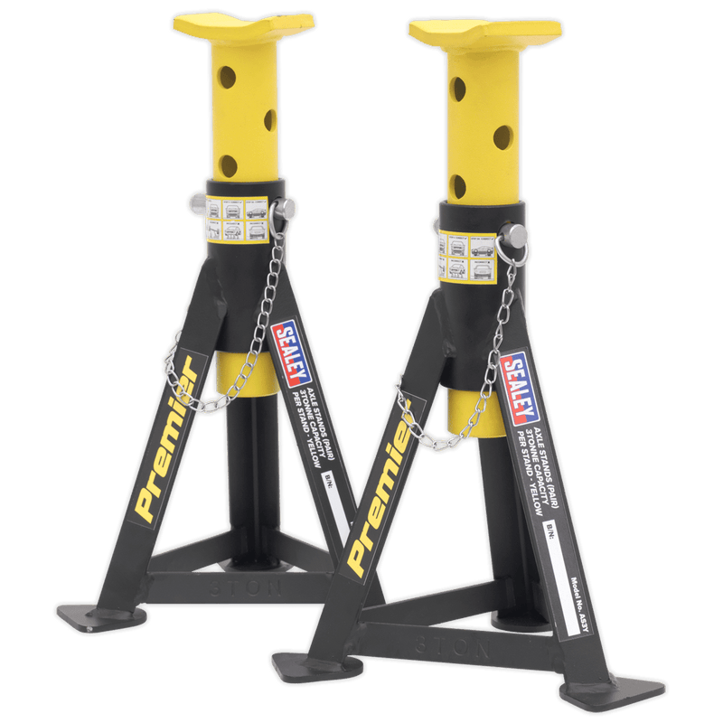 Sealey Axle Stands Axle Stands (Pair) 3 Tonne Capacity per Stand - Yellow-AS3Y 5054511243307 AS3Y - Buy Direct from Spare and Square