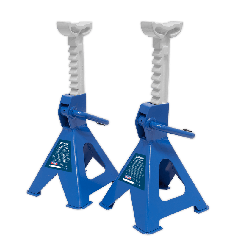 Sealey Axle Stands Ratchet Type Axle Stands (Pair) 2 Tonne Capacity per Stand - Blue-VS2002BL 5054511271034 VS2002BL - Buy Direct from Spare and Square
