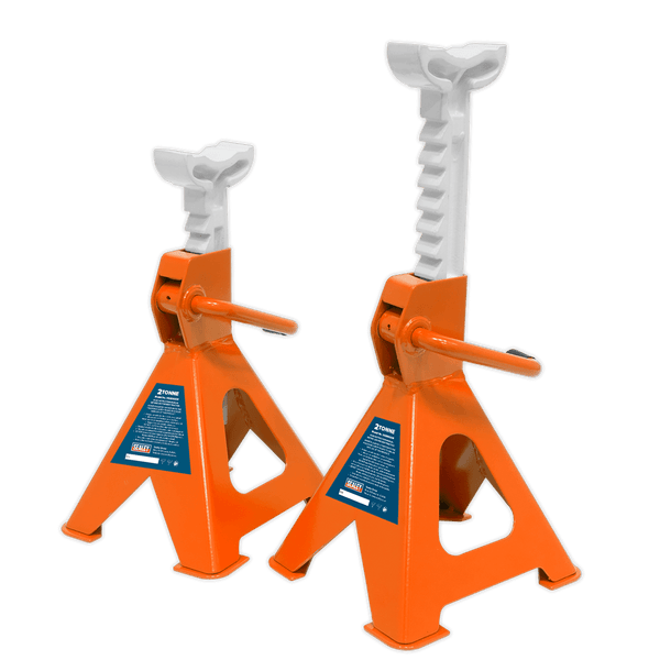 Sealey Axle Stands Ratchet Type Axle Stands (Pair) 2 Tonne Capacity per Stand - Orange-VS2002OR 5054511271058 VS2002OR - Buy Direct from Spare and Square