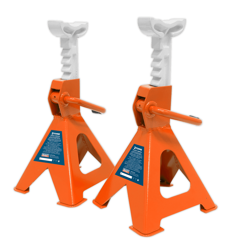 Sealey Axle Stands Ratchet Type Axle Stands (Pair) 2 Tonne Capacity per Stand - Orange-VS2002OR 5054511271058 VS2002OR - Buy Direct from Spare and Square