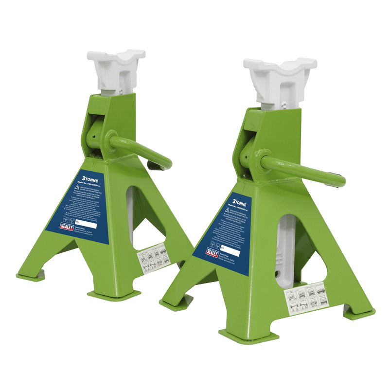 Sealey Axle Stands Ratchet Type Axle Stands (Pair) 3 Tonne Capacity per Stand - Hi-Vis Green-VS2003HV 5054630039751 VS2003HV - Buy Direct from Spare and Square