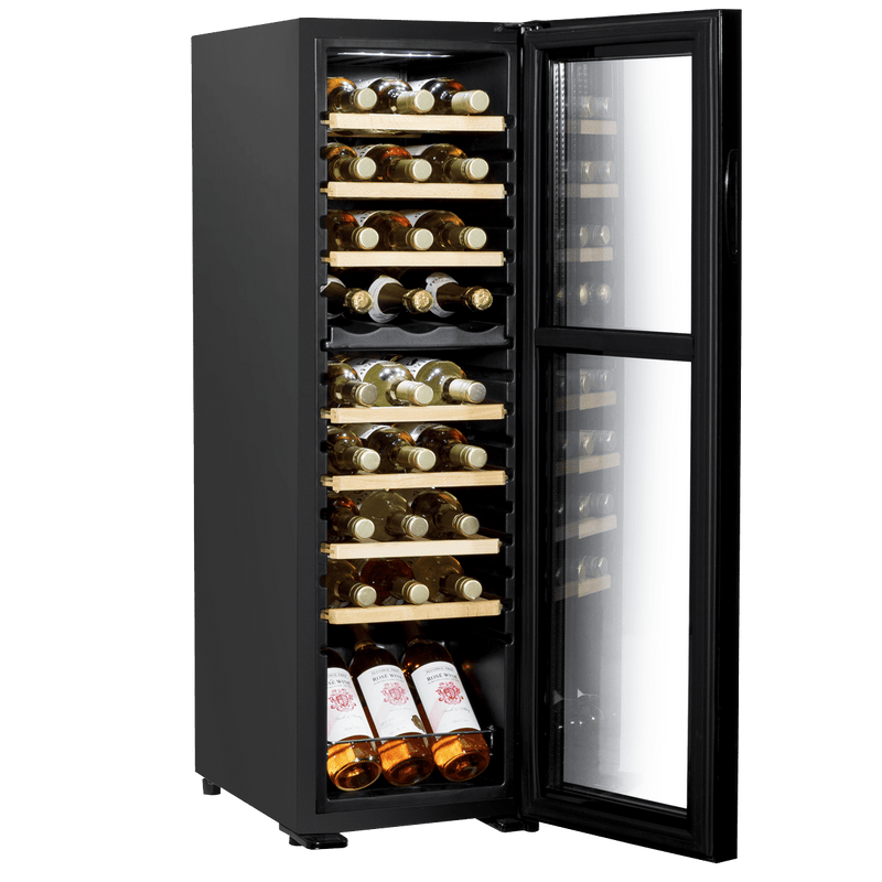 Sealey Baridi 27 Bottle Dual Zone Wine Cooler, Fridge with Digital Touch Screen Controls, Wooden Shelves & LED Light, Black 5056514600217 DH90 - Buy Direct from Spare and Square