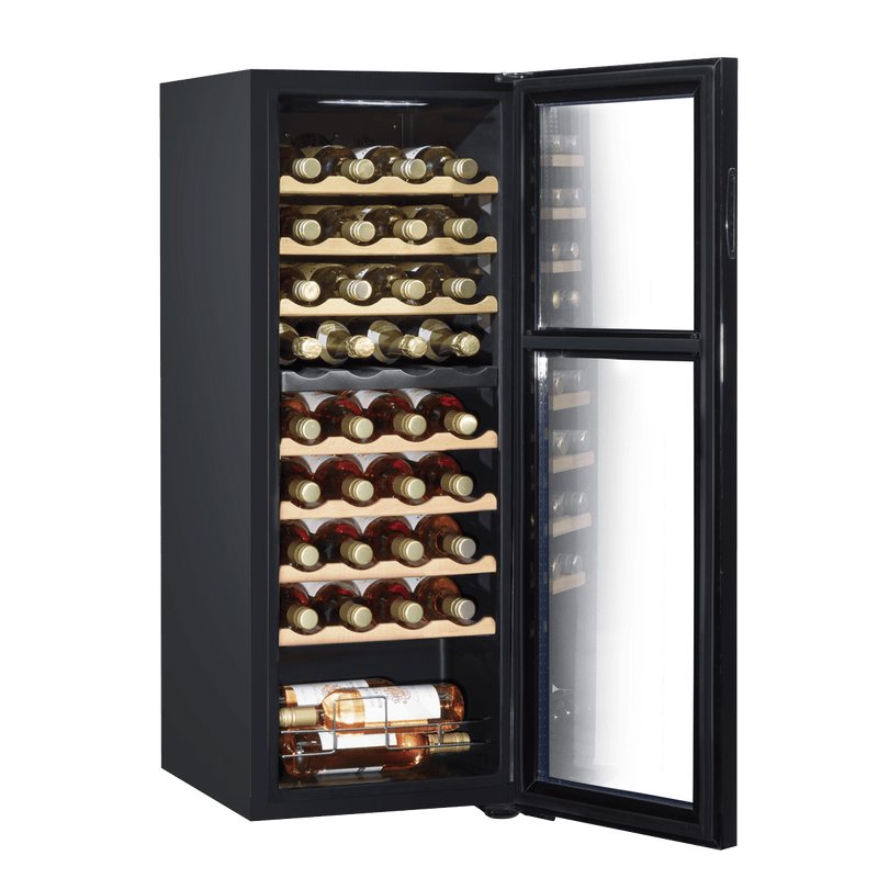 Sealey Baridi 36 Bottle Dual Zone Wine Cooler, Fridge with Digital Touch Screen Controls, Wooden Shelves & LED Light, Black 5056514600262 DH91 - Buy Direct from Spare and Square